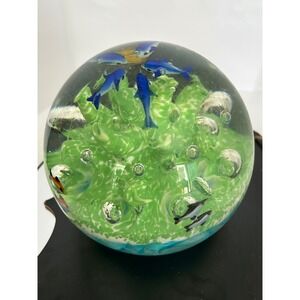 Paperweight Green Blue Underwater Dolphin Tropical Fish Coral Reef Collectible